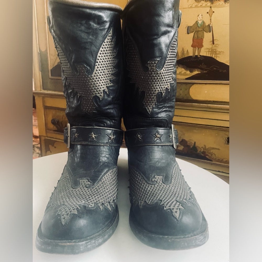 OLD GRINGO MEXICANA Black Leather Iron Eagle Studded Biker Boots 9.5 10 Like New - Picture 9 of 13